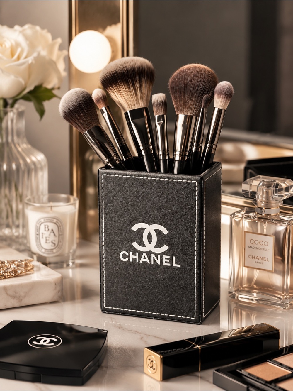CHANEL Logo Makeup Brush Leather Holder
